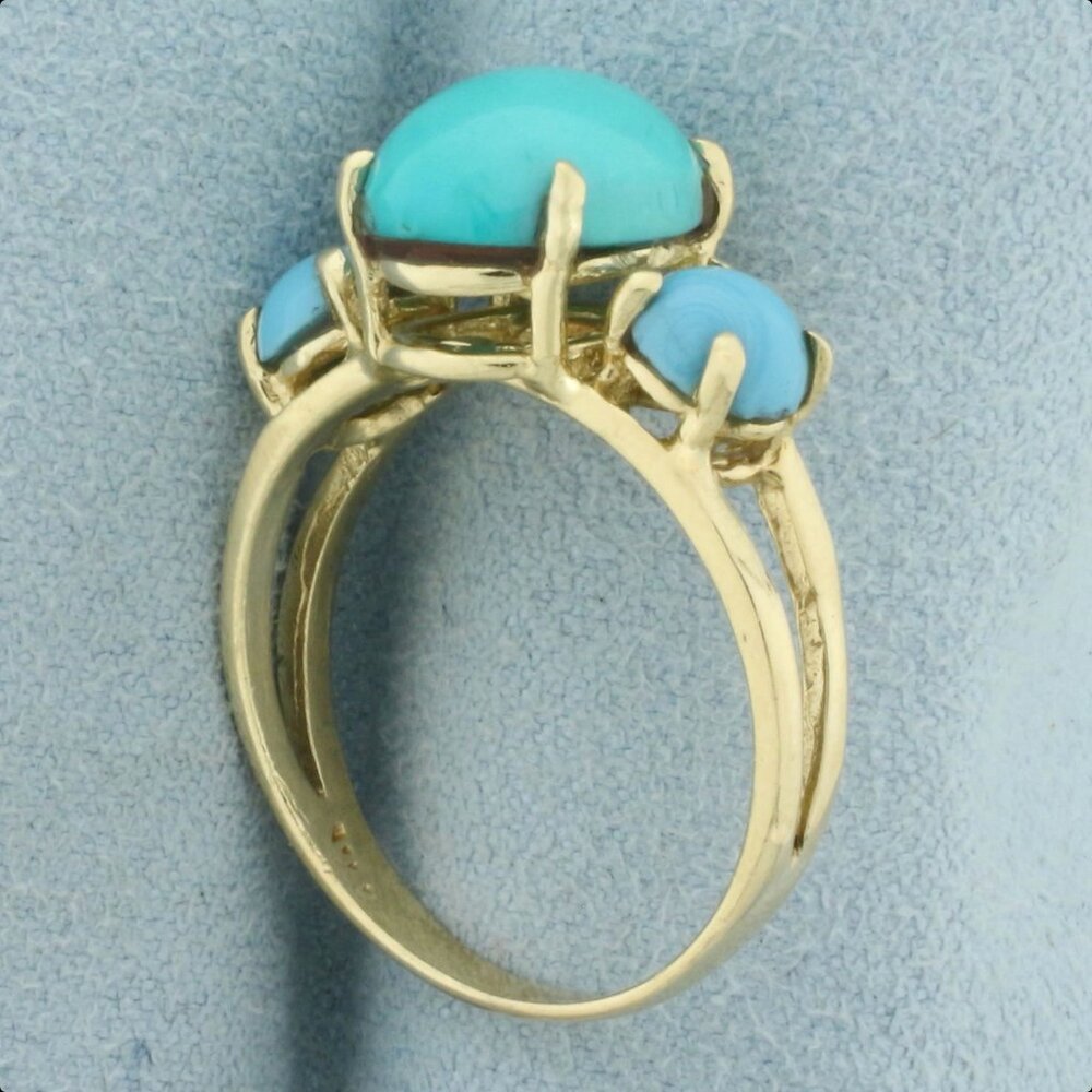 Three Stone Turquoise Ring in 14k Yellow Gold